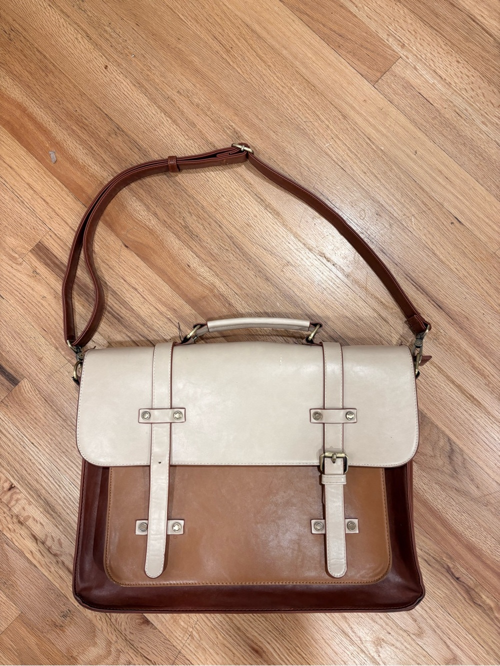 Sombre Vintage Briefcase - Cream & Tan Brown - Picture 2 of 7
